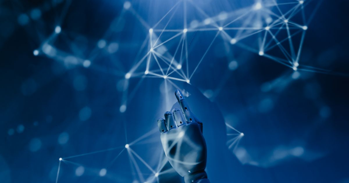 Robotic hand with digital network background