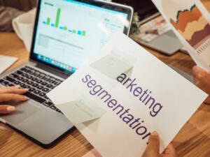 Marketing segmentation strategy on laptop workspace
